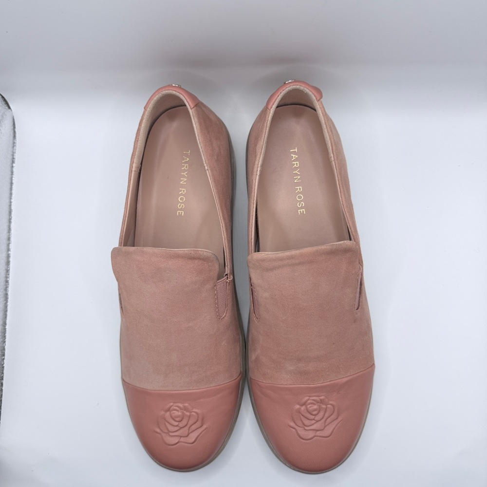 Taryn Rose "Grace" Suede Cap-Toe Slip-On Shoes in the color Dusty Rose